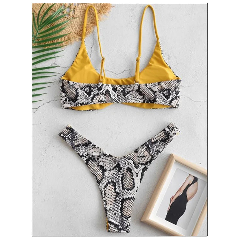 Sexy Bikini Set Push Up Female Swimsuit Snakeskin Print Swimwear Swim Separate Brazilian Bathing Suit