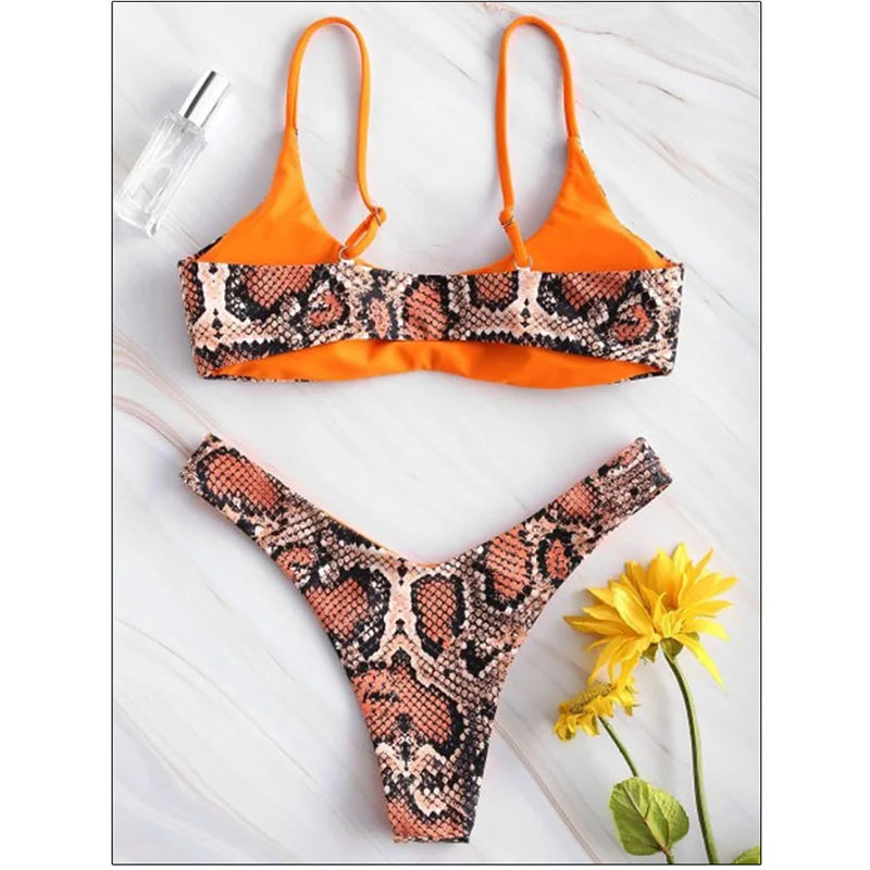 Sexy Bikini Set Push Up Female Swimsuit Snakeskin Print Swimwear Swim Separate Brazilian Bathing Suit