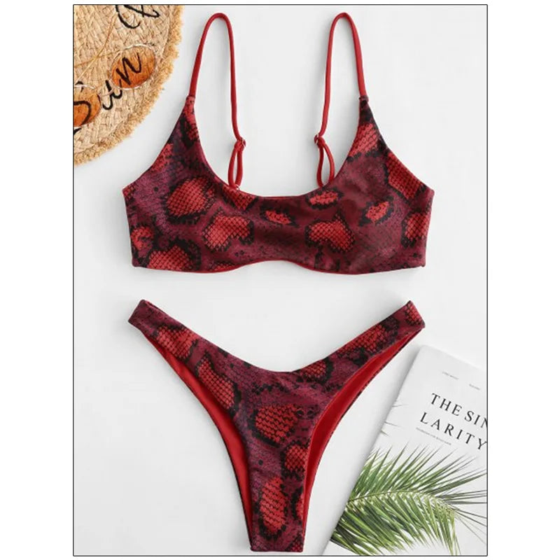 Sexy Bikini Set Push Up Female Swimsuit Snakeskin Print Swimwear Swim Separate Brazilian Bathing Suit