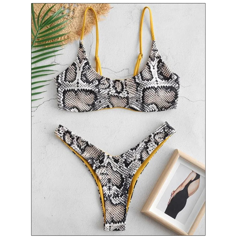 Sexy Bikini Set Push Up Female Swimsuit Snakeskin Print Swimwear Swim Separate Brazilian Bathing Suit