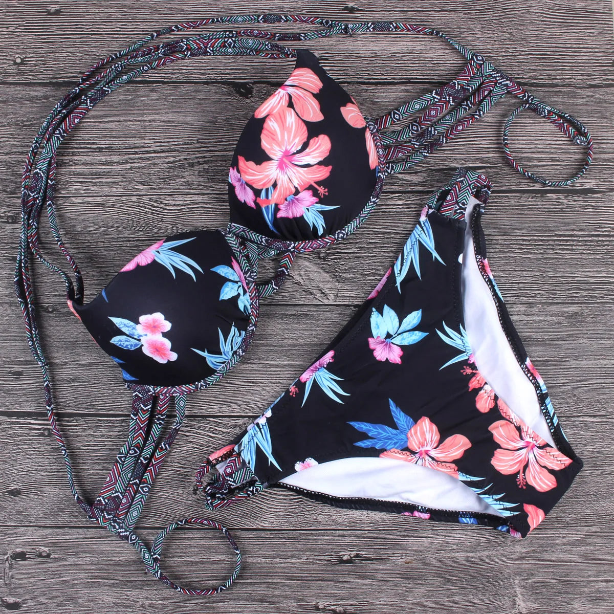 Sexy Bikini Swimsuit Lettuce Floral Bathing Suit Swimwear Push Up Padded Beach Wear Swimming Suit Bikini