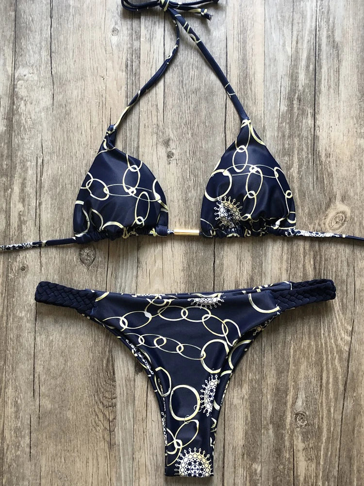 Sexy Floral Print Bikini Summer bathers Bathing Suit Bandage Swimsuit Halter Bikini Set Two-piece Suit