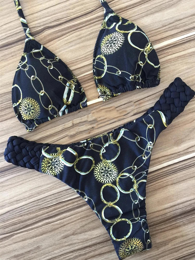 Sexy Floral Print Bikini Summer bathers Bathing Suit Bandage Swimsuit Halter Bikini Set Two-piece Suit