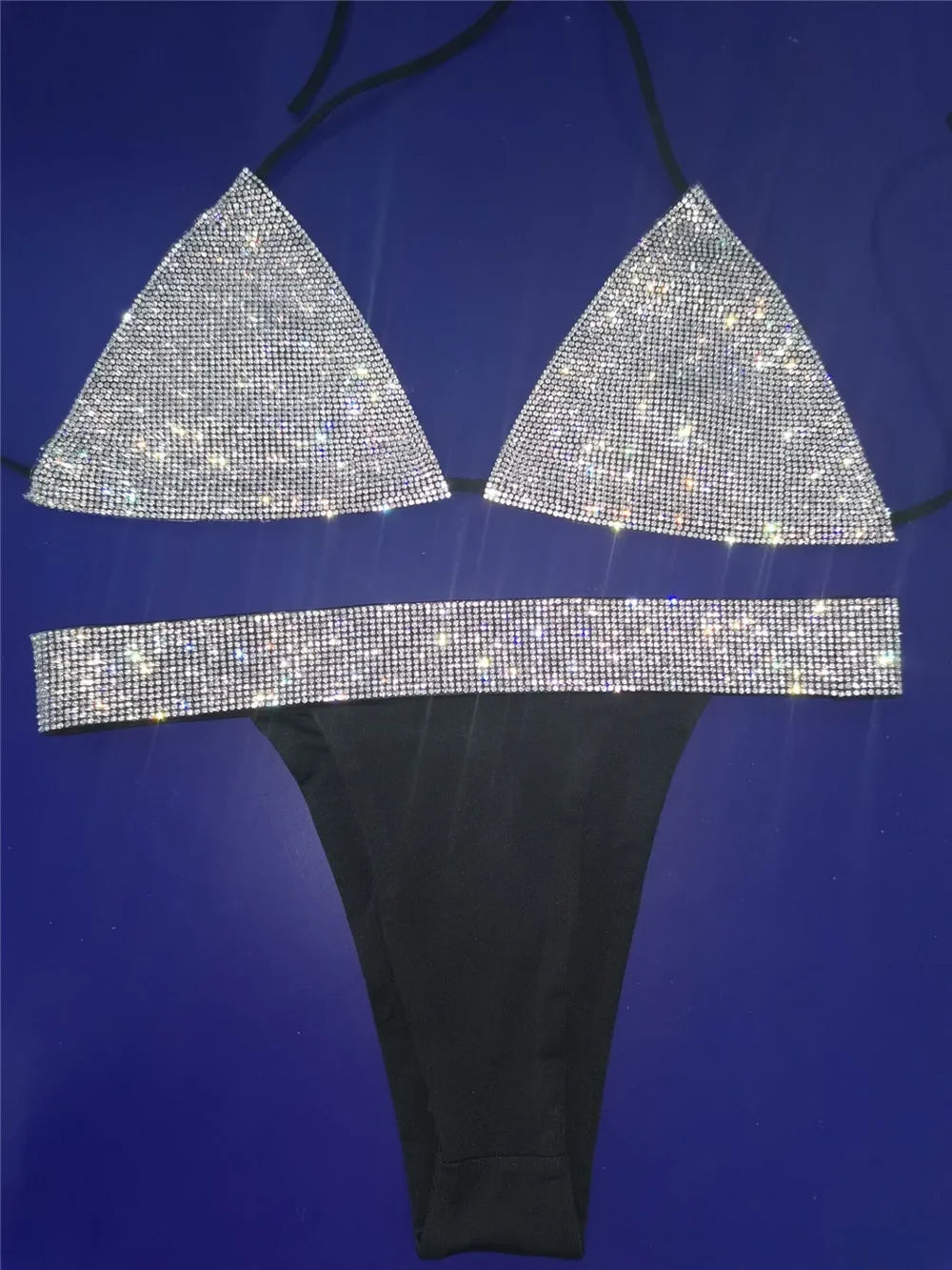 Sexy Diamonds Sequin Bikini Set Halter Bandage Swimsuits Rhinestone Micro Thong Brazilian Beach Bathing Suit Biquini