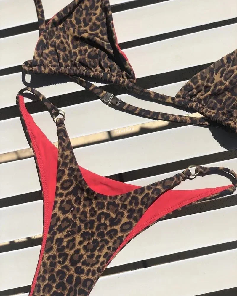 Sexy Leopard Bikini Suit Strap Push Up Swimsuit Bikini Low Waist Swimwear Summer Backless Beachwear