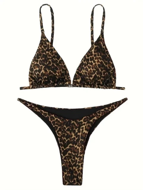 Sexy Leopard Bikini Suit Strap Push Up Swimsuit Bikini Low Waist Swimwear Summer Backless Beachwear