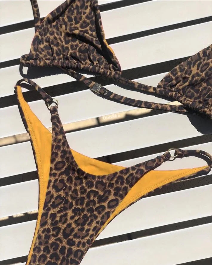 Sexy Leopard Bikini Suit Strap Push Up Swimsuit Bikini Low Waist Swimwear Summer Backless Beachwear