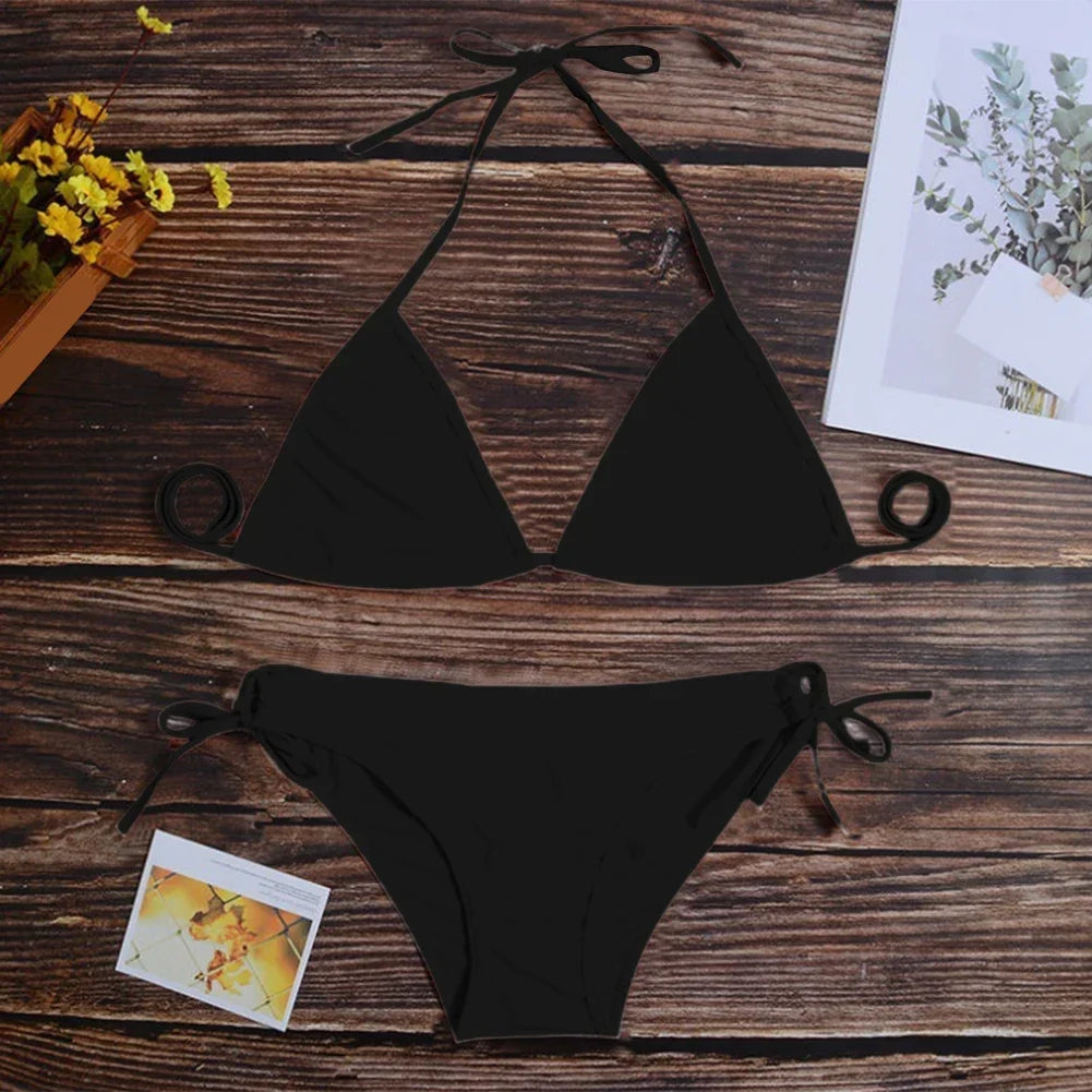 Sexy Underwear Woman Thong Women's Bikinis Set Sexy Two-piece Swimsuit Bandage Style Brazilian Breathable Solid Swimwear Summer