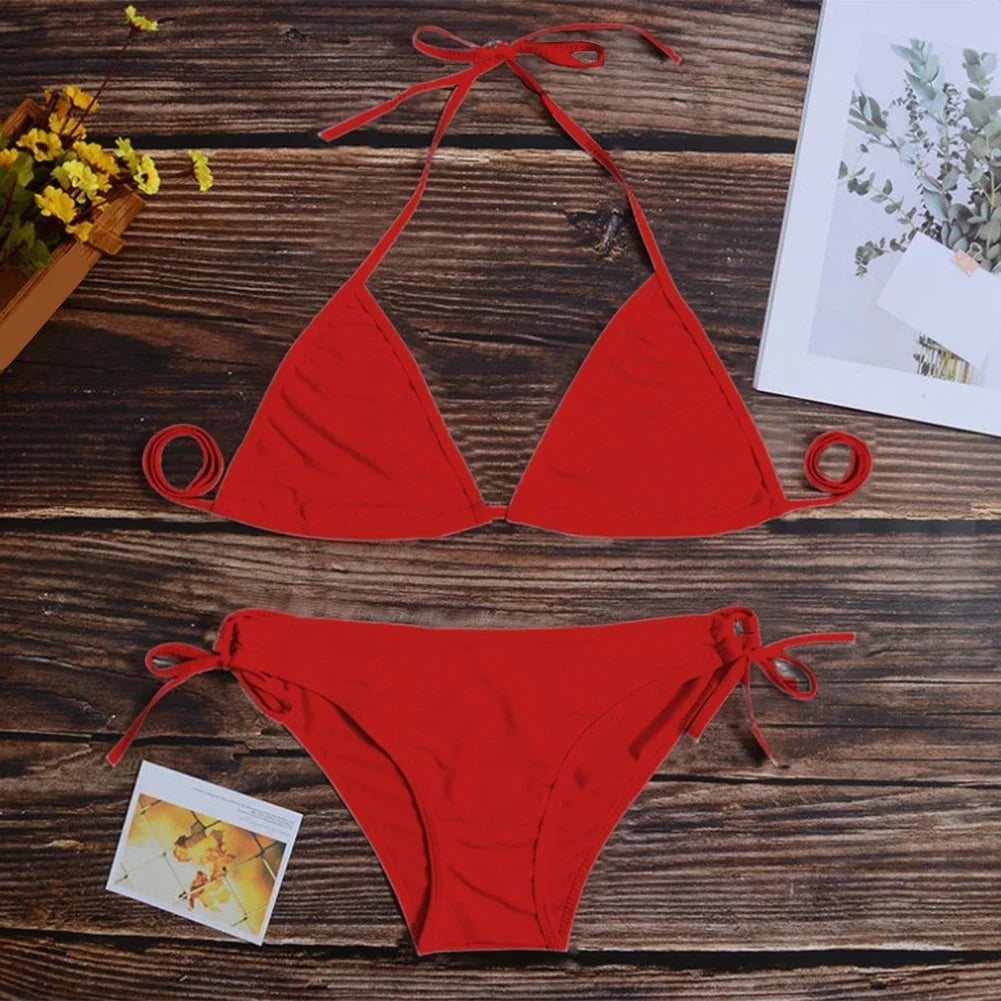 Sexy Underwear Woman Thong Women's Bikinis Set Sexy Two-piece Swimsuit Bandage Style Brazilian Breathable Solid Swimwear Summer