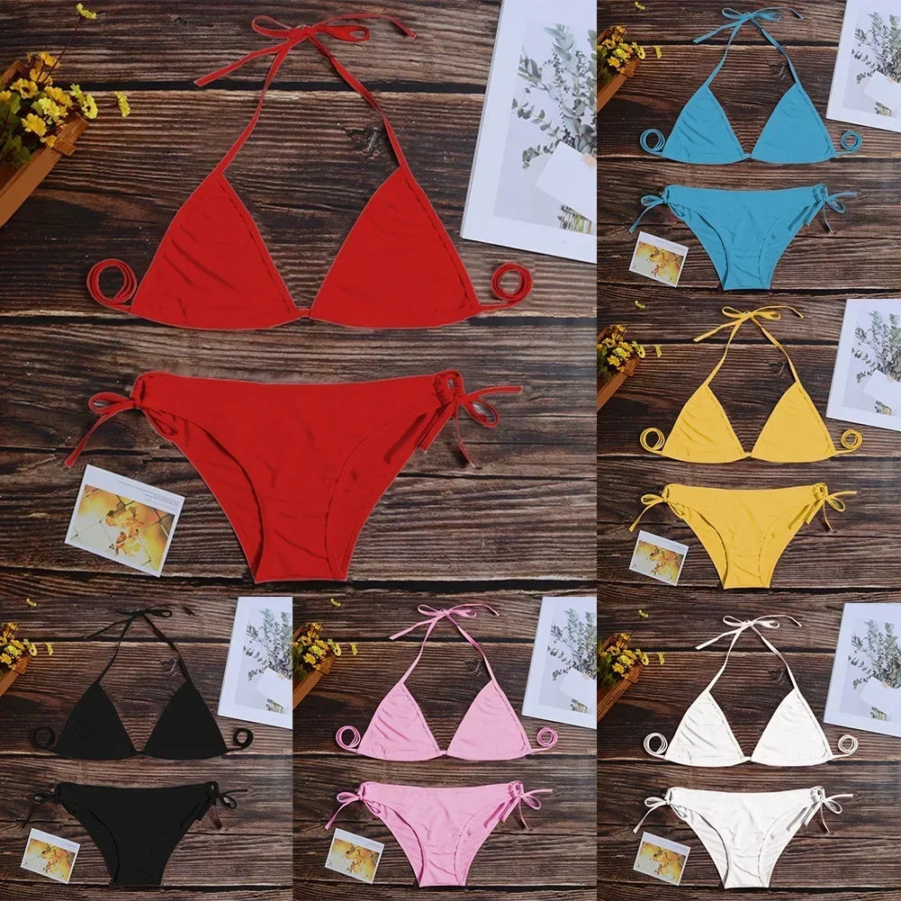 Sexy Underwear Woman Thong Women's Bikinis Set Sexy Two-piece Swimsuit Bandage Style Brazilian Breathable Solid Swimwear Summer