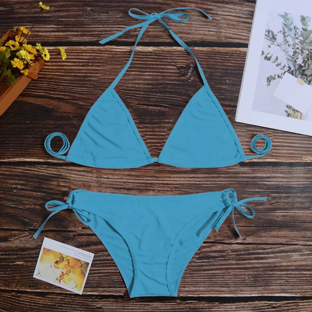 Sexy Underwear Woman Thong Women's Bikinis Set Sexy Two-piece Swimsuit Bandage Style Brazilian Breathable Solid Swimwear Summer