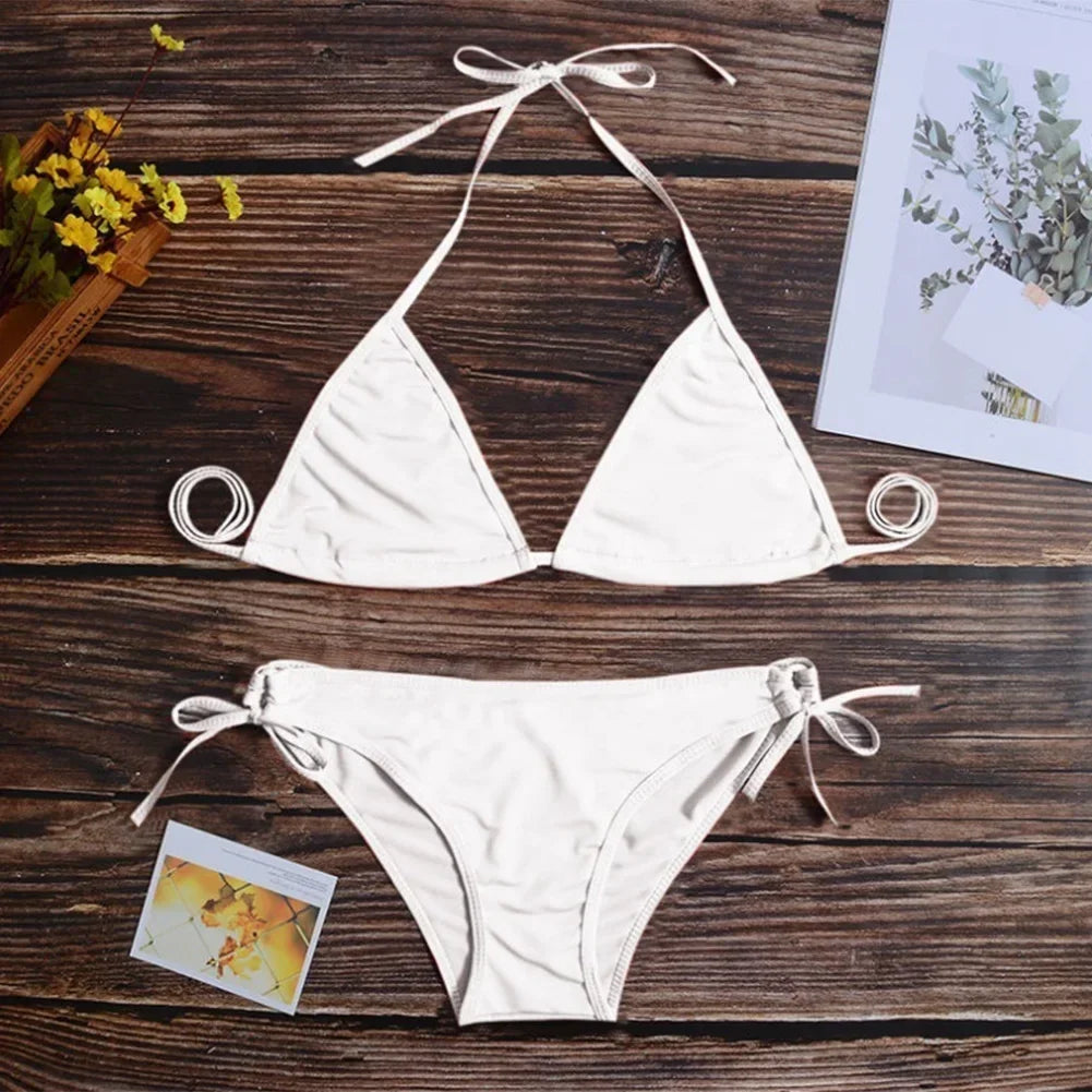 Sexy Underwear Woman Thong Women's Bikinis Set Sexy Two-piece Swimsuit Bandage Style Brazilian Breathable Solid Swimwear Summer