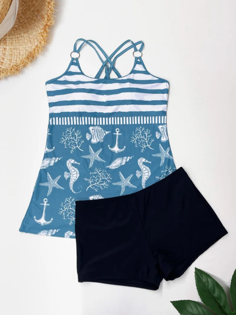 sports pool beach wear two-piece swimsuit with shorts big size