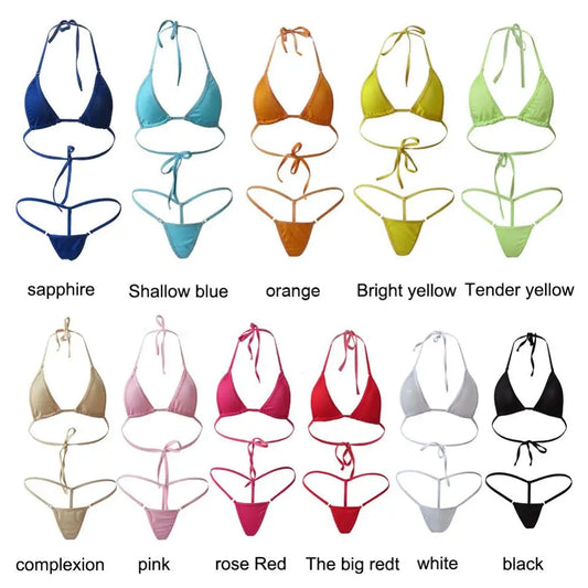 Summer Swimwear 2Pcs Lady Sexy Halter Mini Bra G-String Bikini Set Swimwear Swimsuit