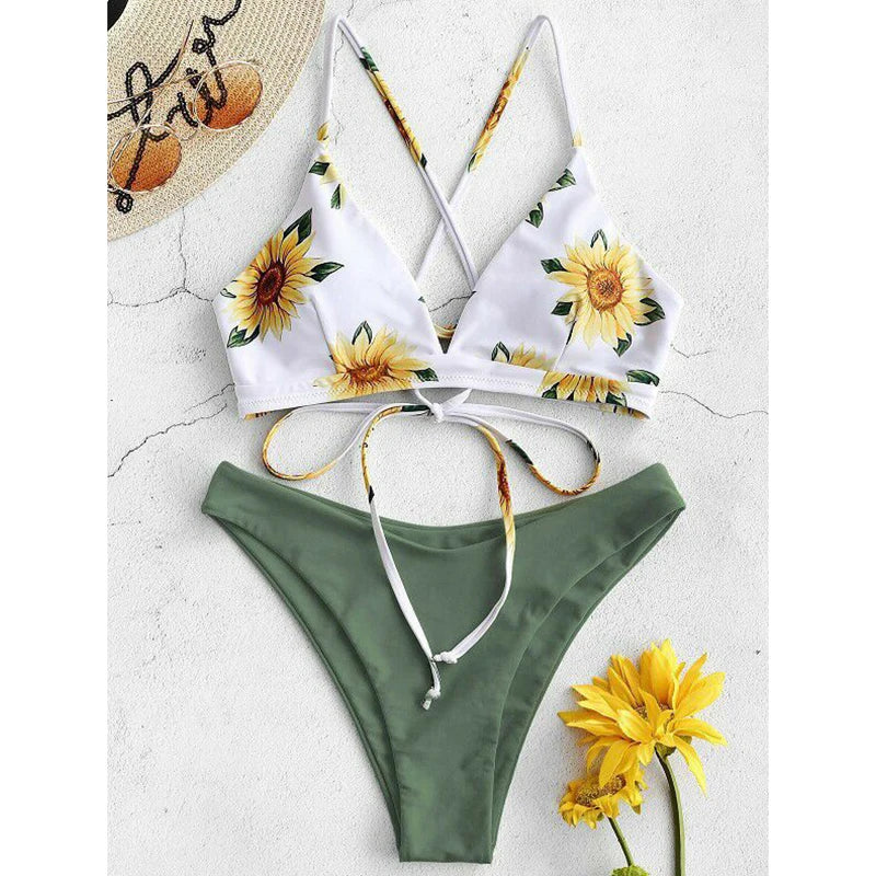 Sunflower Printed Bikini Set Sexy Swimwear Women 2025 Mujer Push Up Padded Biquini Bathers Bandage Bathing Suit Swimsuit Bikini