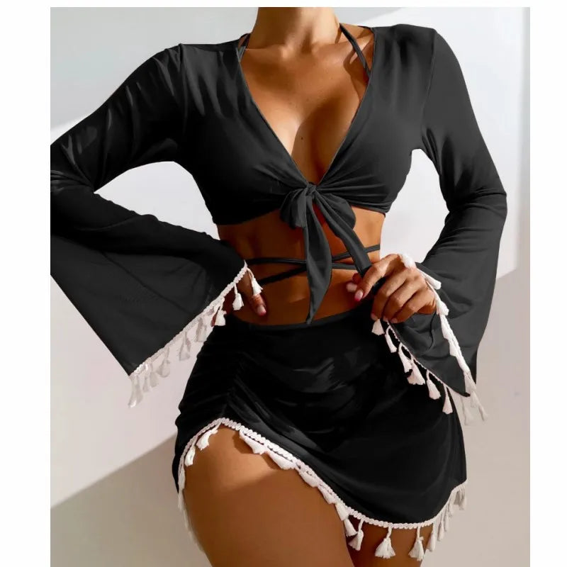 Swimming Suit Beach Wear Beach Suit Tassel Cover Up Mesh Short Skirt Bikini Cute Swimming Pool Outfit