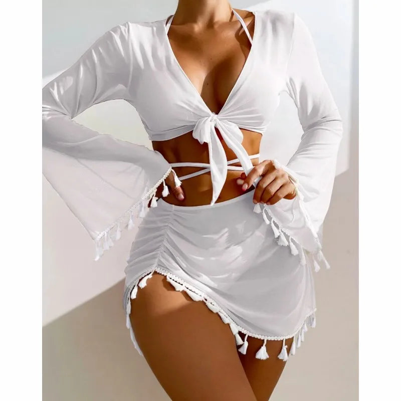 Swimming Suit Beach Wear Beach Suit Tassel Cover Up Mesh Short Skirt Bikini Cute Swimming Pool Outfit