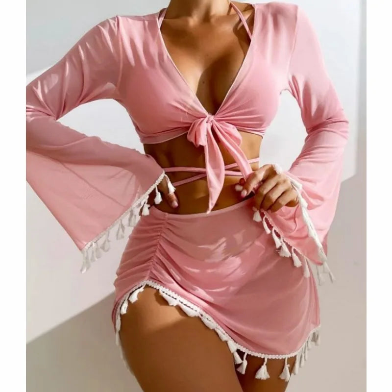 Swimming Suit Beach Wear Beach Suit Tassel Cover Up Mesh Short Skirt Bikini Cute Swimming Pool Outfit