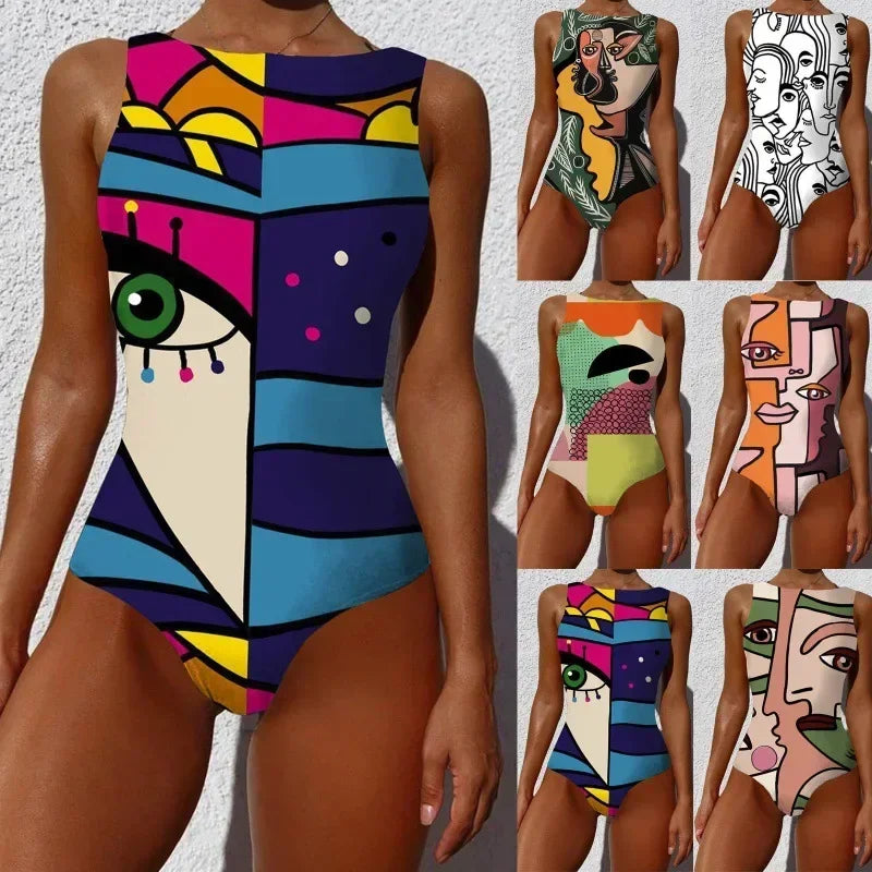 Swimsuit Bikini Push Up Swimwear Print Monokini Adjustable Shoulder Strap Bodysuit Bathing Suit