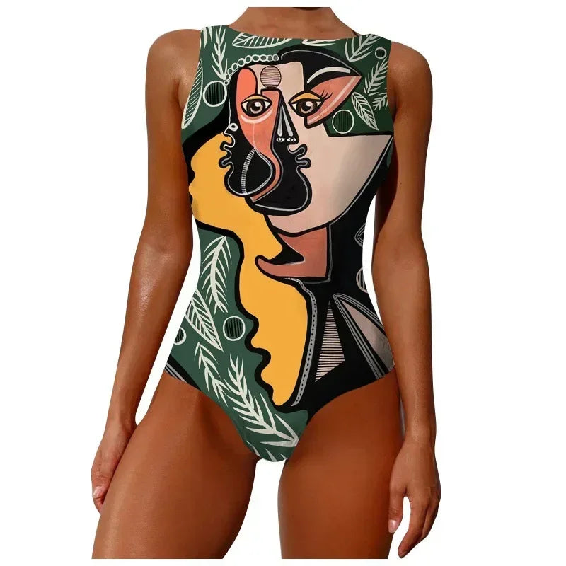 Swimsuit Bikini Push Up Swimwear Print Monokini Adjustable Shoulder Strap Bodysuit Bathing Suit