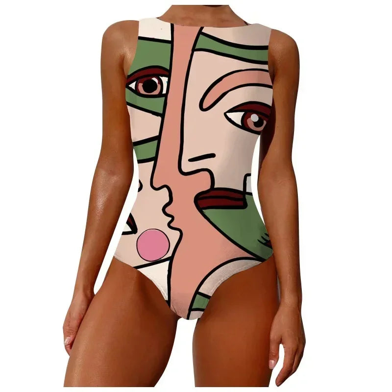 Swimsuit Bikini Push Up Swimwear Print Monokini Adjustable Shoulder Strap Bodysuit Bathing Suit