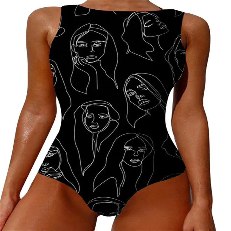 Swimsuit Bikini Push Up Swimwear Print Monokini Adjustable Shoulder Strap Bodysuit Bathing Suit