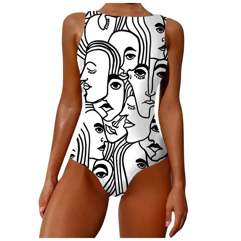 Swimsuit Bikini Push Up Swimwear Print Monokini Adjustable Shoulder Strap Bodysuit Bathing Suit