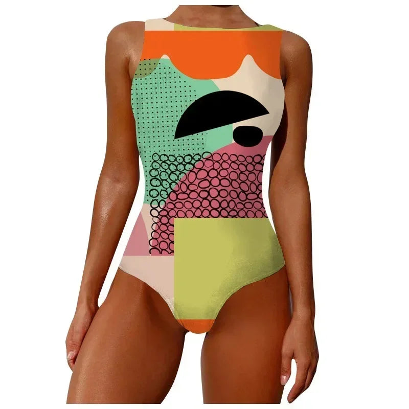 Swimsuit Bikini Push Up Swimwear Print Monokini Adjustable Shoulder Strap Bodysuit Bathing Suit