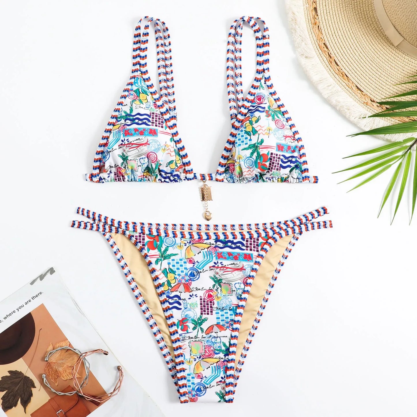 Swimsuits Gradient Bikini Set Swimming Two Piece Sexy Swimsuits Swimwear Beach Suit Bohemian Bikini