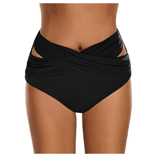 High Waist Ruched Bikini Bottoms  Swimsuit Briefs Pants Biquinis Mujer Micro Bik