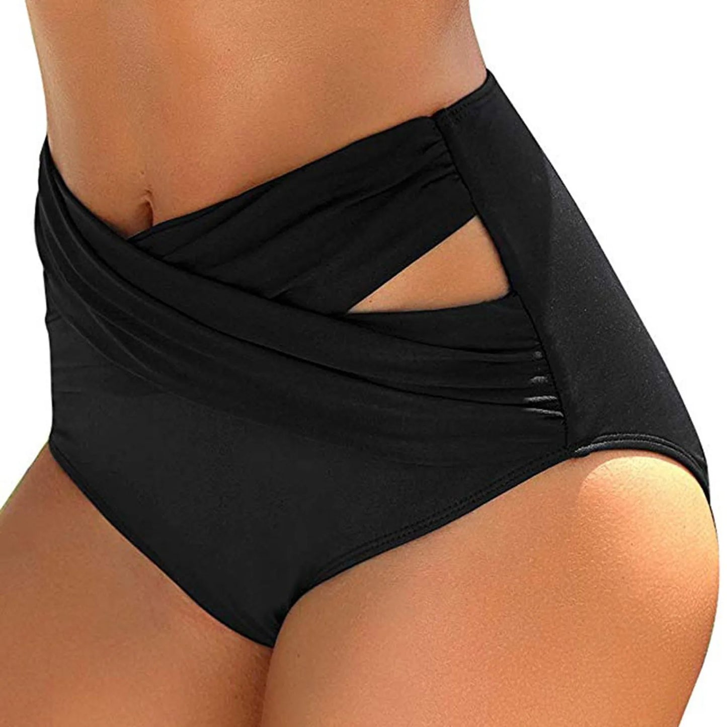 High Waist Ruched Bikini Bottoms  Swimsuit Briefs Pants Biquinis Mujer Micro Bik