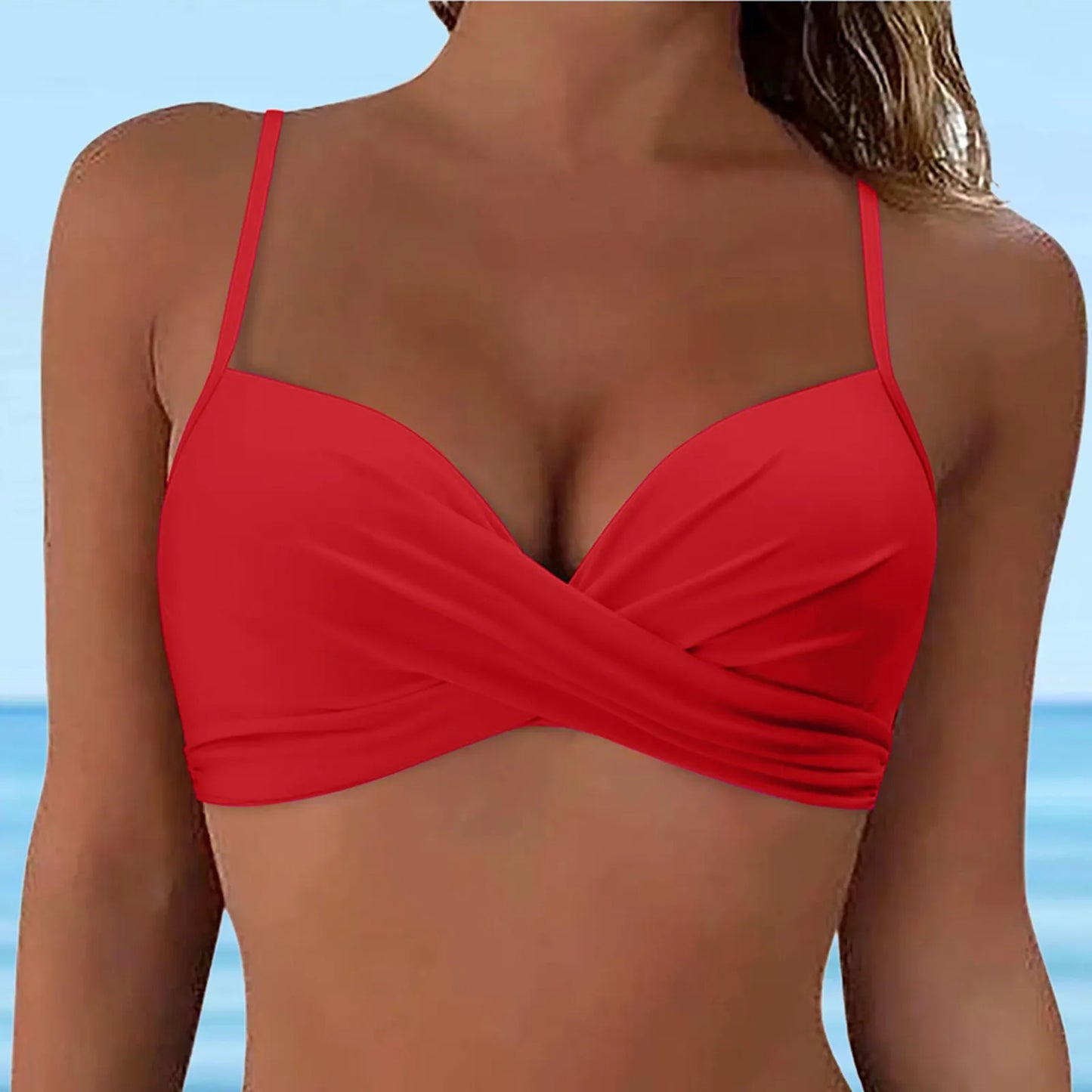 Lace Up Swimwear Tops Underwire Full Coverage Bikini Top Push Up Swim Crop Top Tie