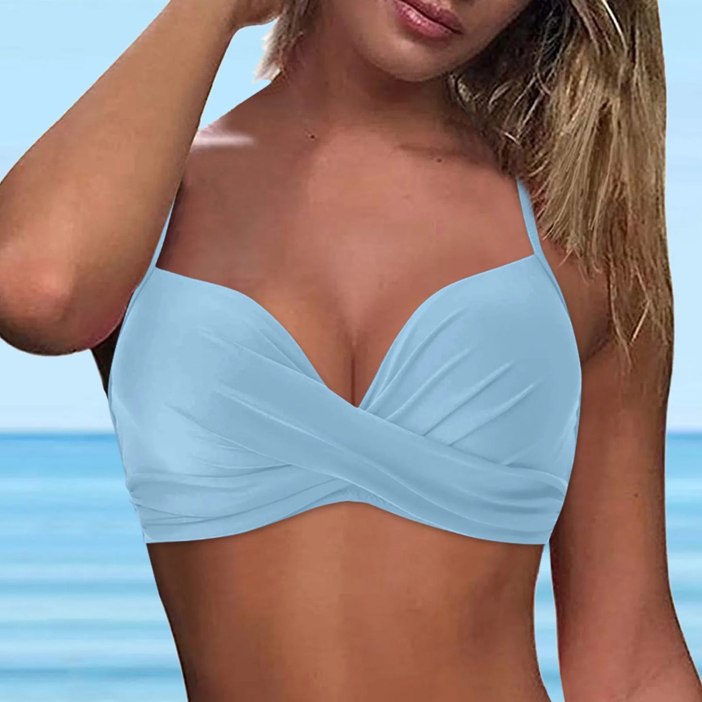 Lace Up Swimwear Tops Underwire Full Coverage Bikini Top Push Up Swim Crop Top Tie