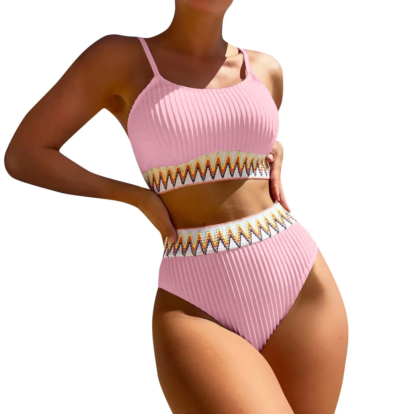 High Waist Bikini Set V Neck Swimsuit Color Block Front Twisted Swimsuit Conjuntos De BiquíNis Ropa De Mujer