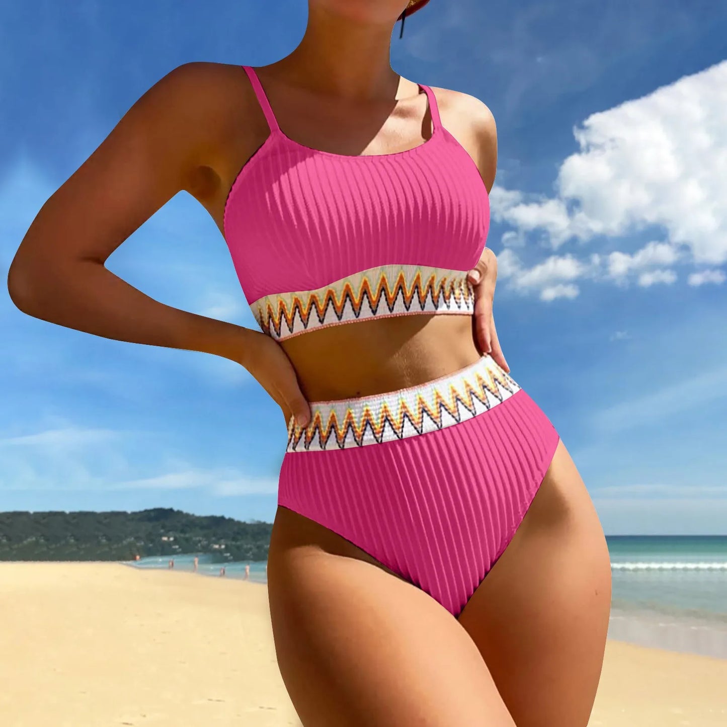 High Waist Bikini Set V Neck Swimsuit Color Block Front Twisted Swimsuit Conjuntos De BiquíNis Ropa De Mujer