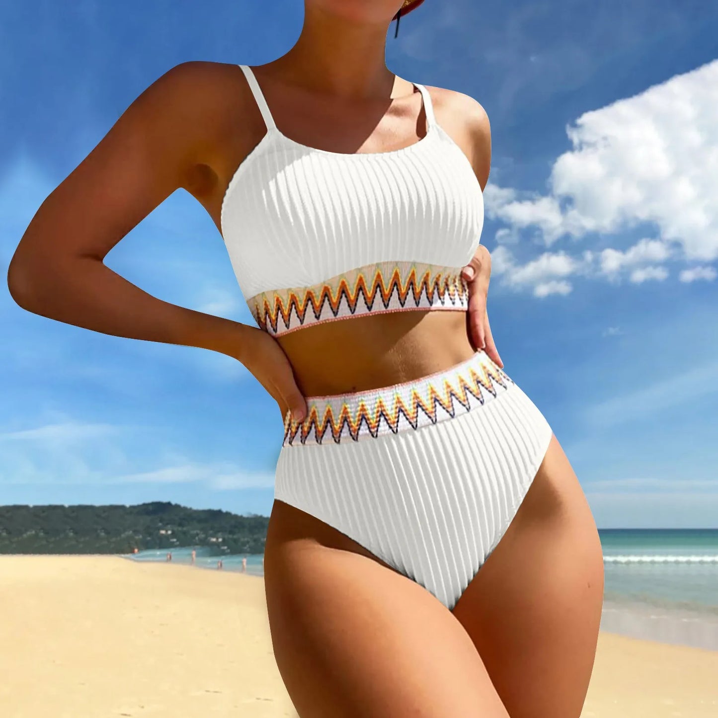 High Waist Bikini Set V Neck Swimsuit Color Block Front Twisted Swimsuit Conjuntos De BiquíNis Ropa De Mujer