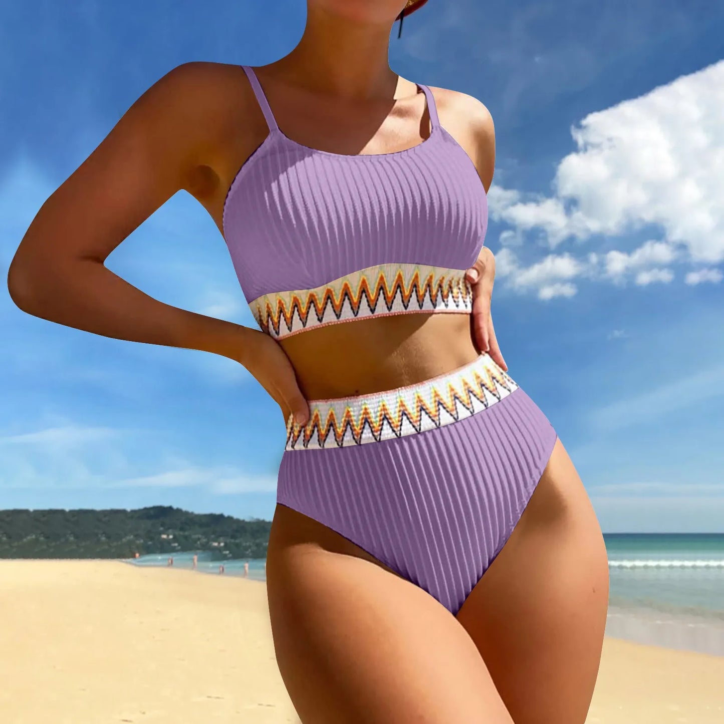 High Waist Bikini Set V Neck Swimsuit Color Block Front Twisted Swimsuit Conjuntos De BiquíNis Ropa De Mujer