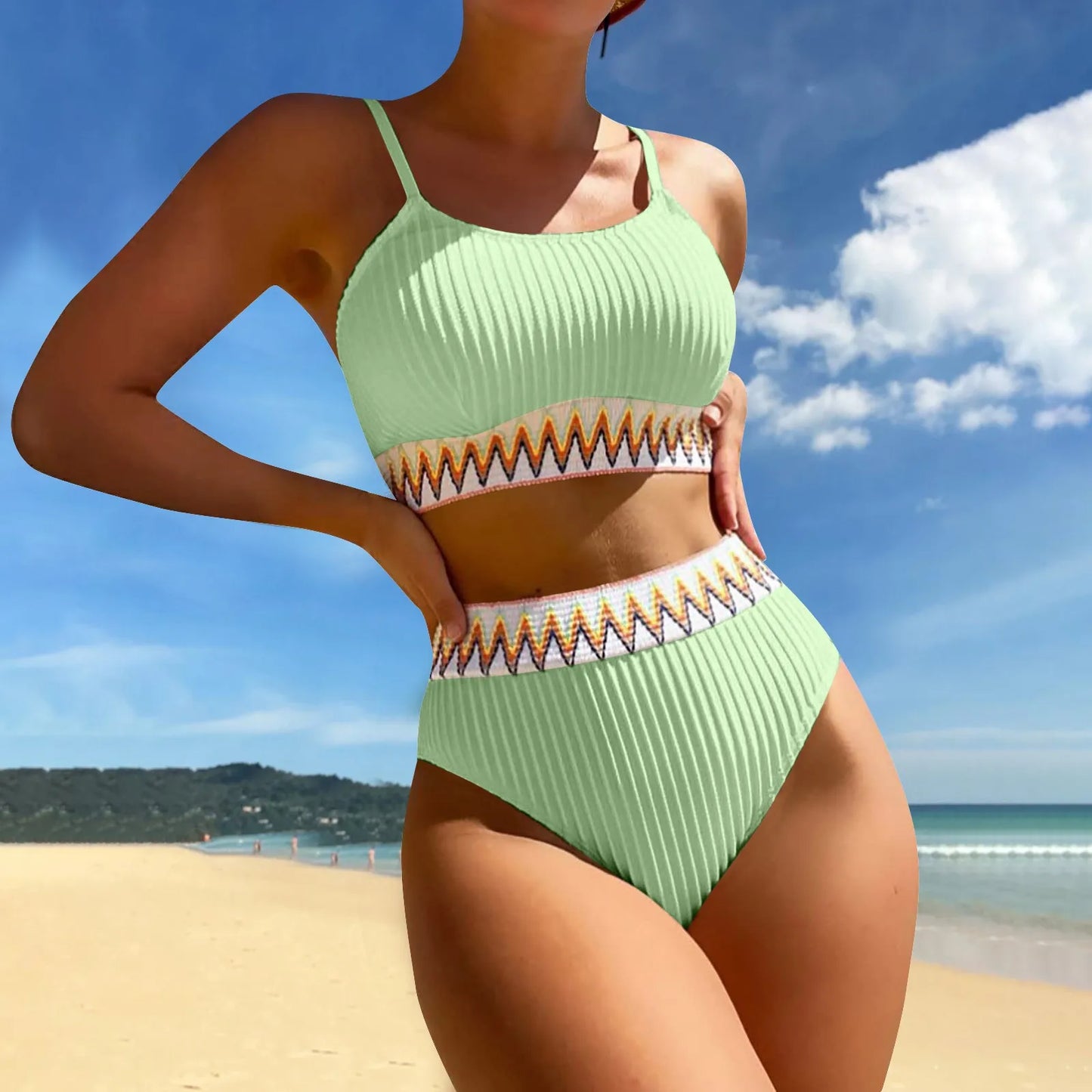 High Waist Bikini Set V Neck Swimsuit Color Block Front Twisted Swimsuit Conjuntos De BiquíNis Ropa De Mujer