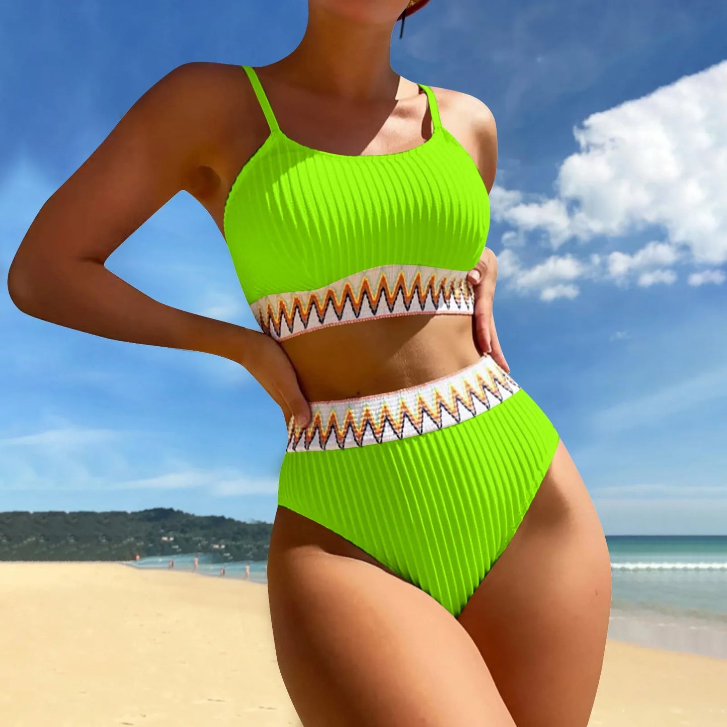 High Waist Bikini Set V Neck Swimsuit Color Block Front Twisted Swimsuit Conjuntos De BiquíNis Ropa De Mujer