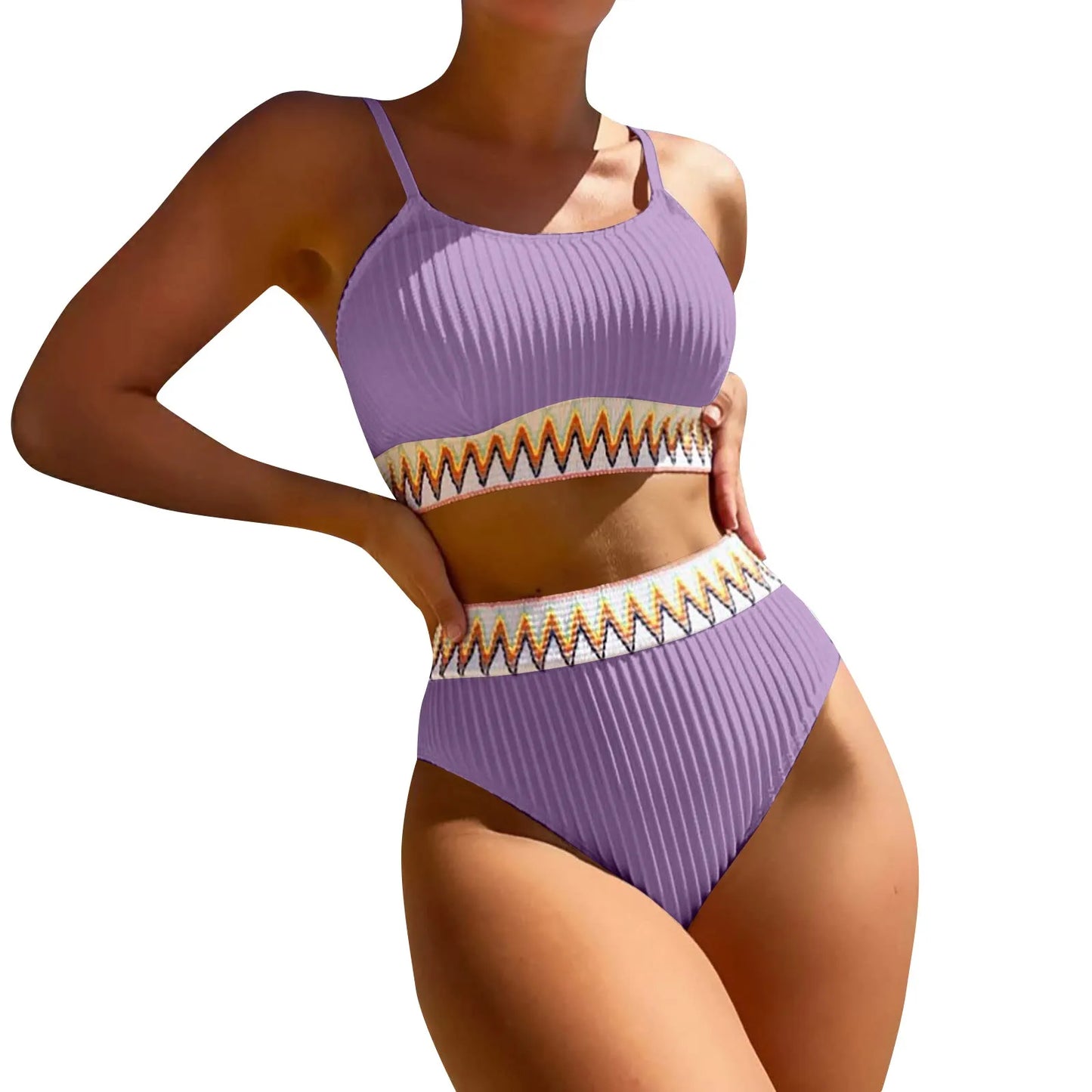 High Waist Bikini Set V Neck Swimsuit Color Block Front Twisted Swimsuit Conjuntos De BiquíNis Ropa De Mujer