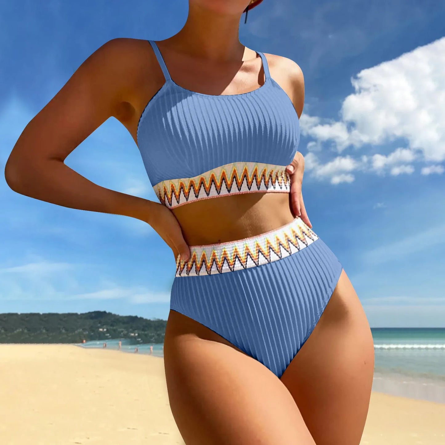 High Waist Bikini Set V Neck Swimsuit Color Block Front Twisted Swimsuit Conjuntos De BiquíNis Ropa De Mujer