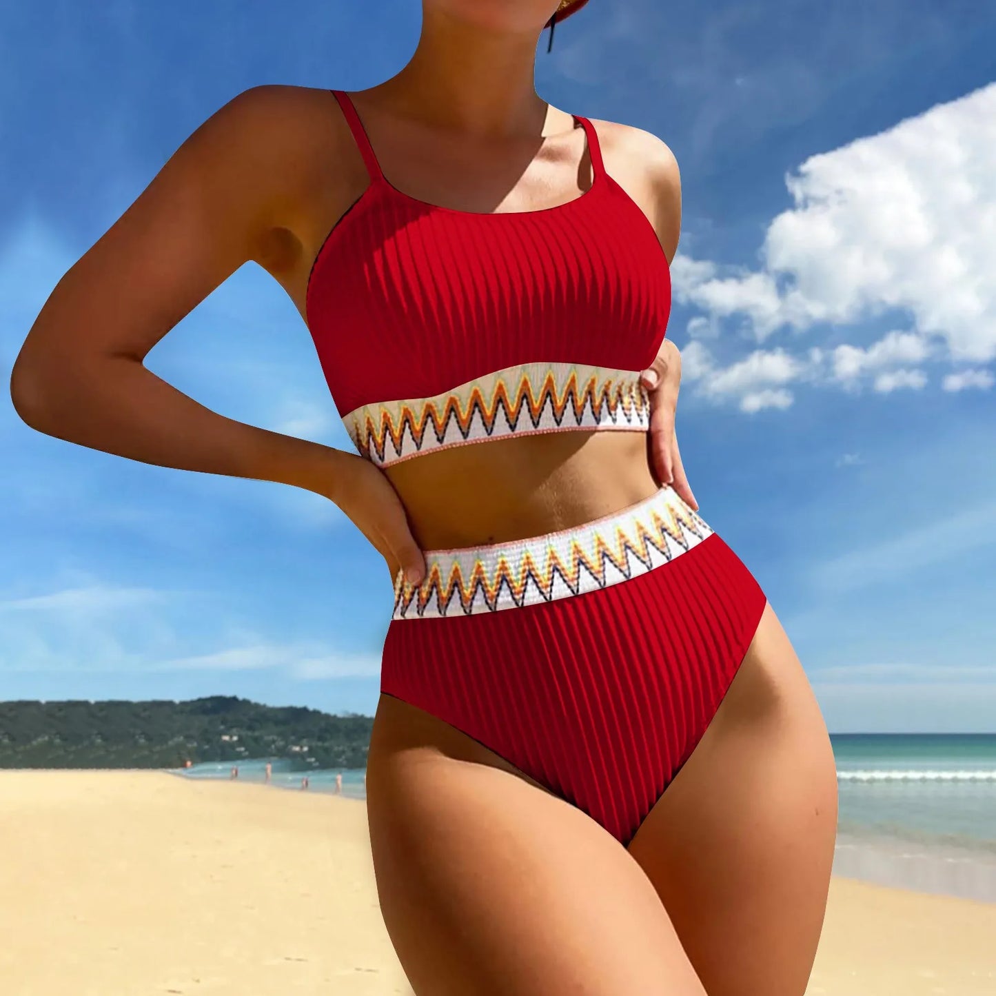 High Waist Bikini Set V Neck Swimsuit Color Block Front Twisted Swimsuit Conjuntos De BiquíNis Ropa De Mujer