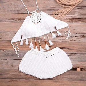 Shells Tassel Sexy Bikinis Knitted Crochet Swimsuit Beach Swimwear Brazilian Bathing Suit Beachwear