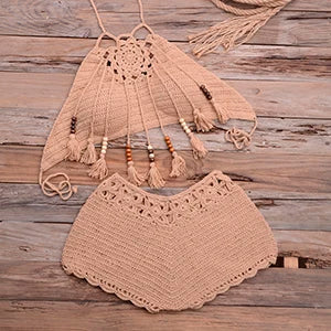 Shells Tassel Sexy Bikinis Knitted Crochet Swimsuit Beach Swimwear Brazilian Bathing Suit Beachwear