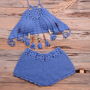 Shells Tassel Sexy Bikinis Knitted Crochet Swimsuit Beach Swimwear Brazilian Bathing Suit Beachwear