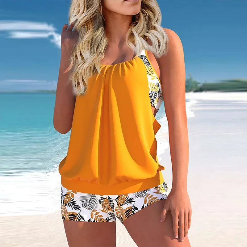 Sexy Slim fit printed suspenders slit boxer shorts bikini plus size swimsuit two piece pretty swimwear swims