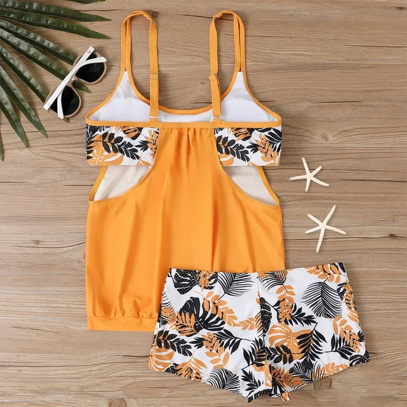 Sexy Slim fit printed suspenders slit boxer shorts bikini plus size swimsuit two piece pretty swimwear swims