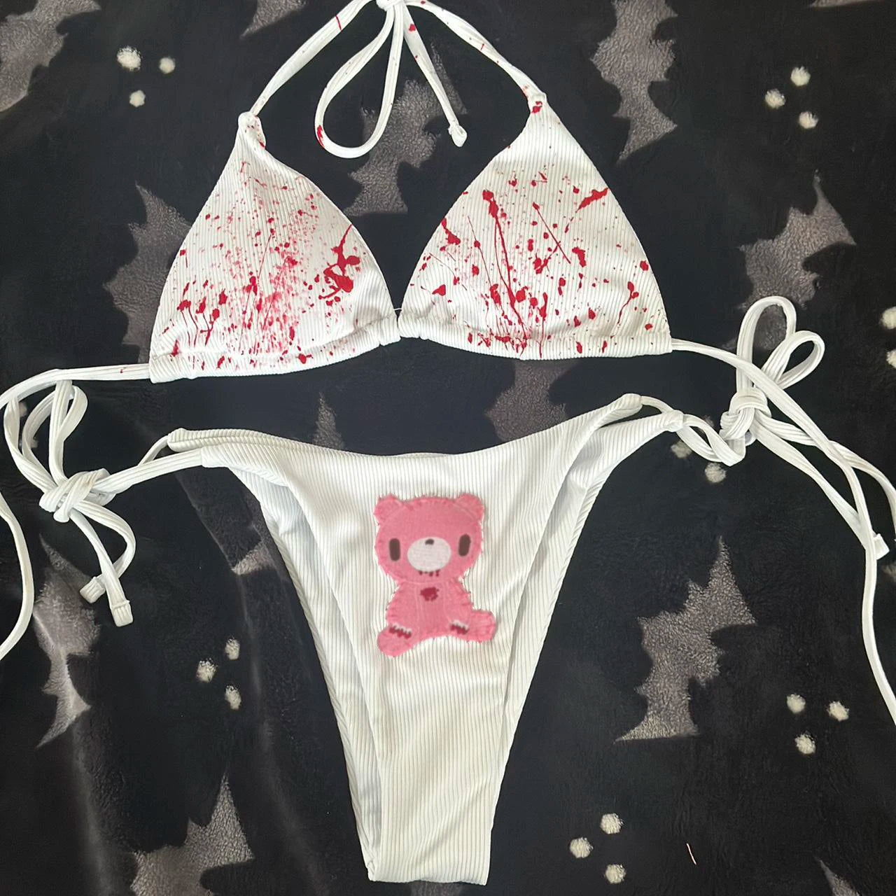 Swimsuit Cute Bear Bikini Set Sexy Simple Halter Bikini Swimsuit High Waisted Lace Up Beach Bathing Suit