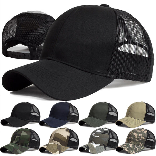 Plain Trucker Hat Mesh Back Snapback Baseball Cap – Solid Visor Blank Caps for Men