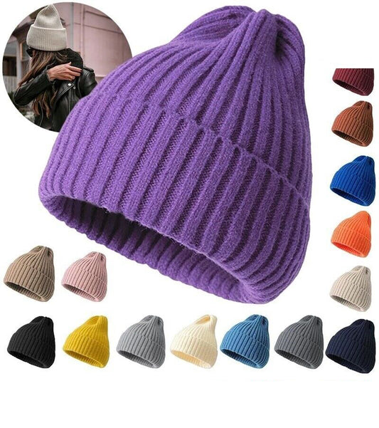 Thick Beanie Warm Wool Knit Hat Baggy Slouchy Cap – Cuffed Skull Ski Hat for Men & Women